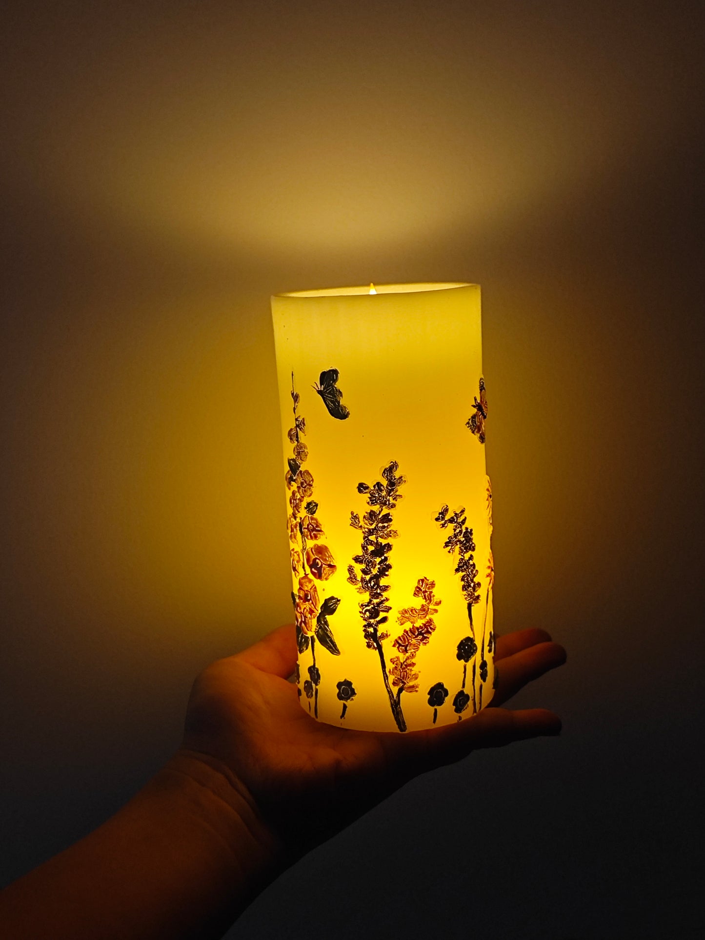 Hand-Painted LED Candle – Waterproof design, No open flames ,Perfect for Gardens & Cozy Home Ambiance